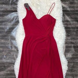XSCAPE WOMEN RED BEADED ONE SHOULDER GOWN PROM FAIRYCORE COCKTAIL DRESS